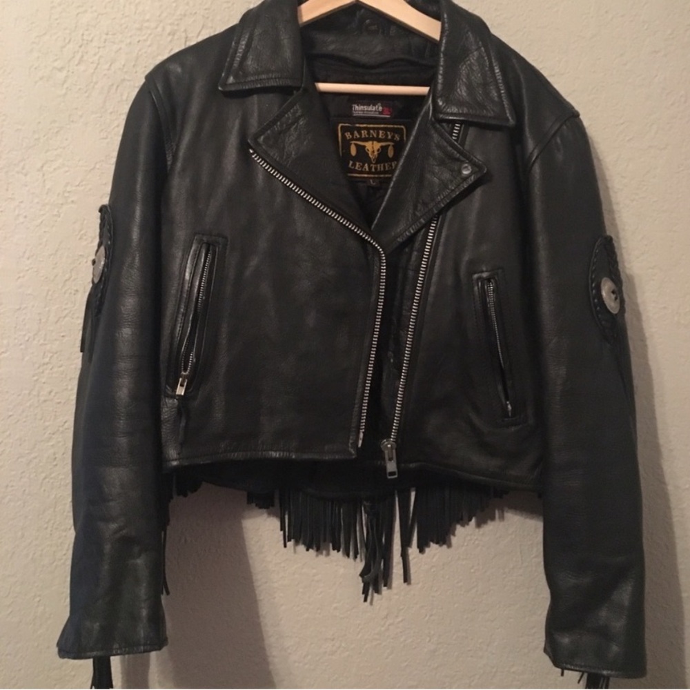 Barneys Black Leather Fringe Jacket
